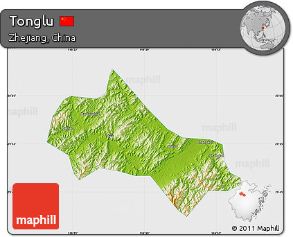 Physical Map of Tonglu, single color outside