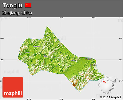 Physical Map of Tonglu, single color outside