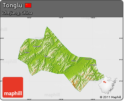 Physical Map of Tonglu, single color outside
