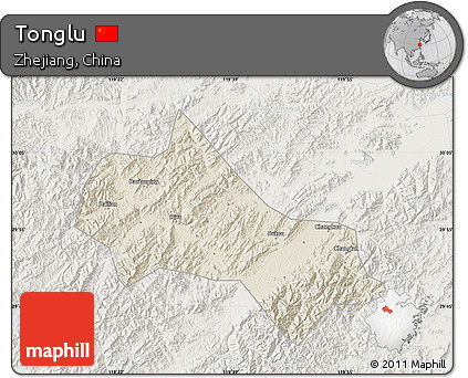 Shaded Relief Map of Tonglu, lighten