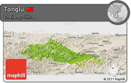 Physical Panoramic Map of Tonglu, shaded relief outside