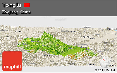 Physical Panoramic Map of Tonglu, shaded relief outside