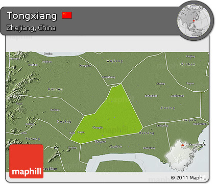 Physical 3D Map of Tongxiang, semi-desaturated