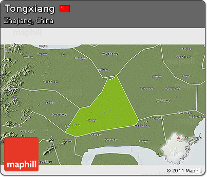 Physical 3D Map of Tongxiang, semi-desaturated