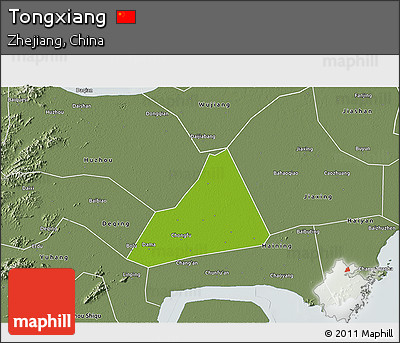 Physical 3D Map of Tongxiang, semi-desaturated