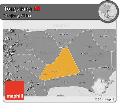 Political 3D Map of Tongxiang, desaturated