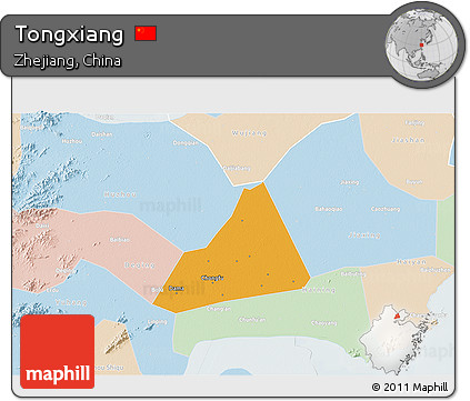 Political 3D Map of Tongxiang, lighten