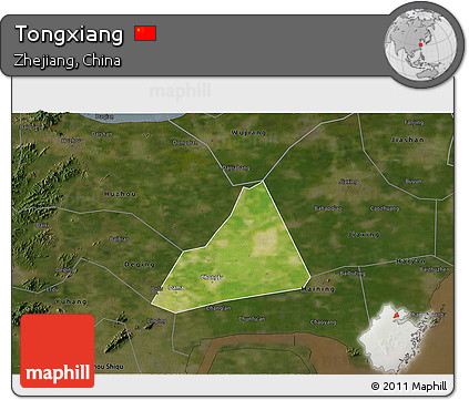Satellite 3D Map of Tongxiang, darken
