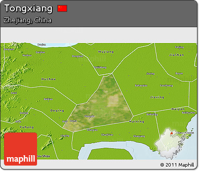 Satellite 3D Map of Tongxiang, physical outside