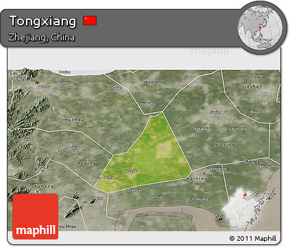 Satellite 3D Map of Tongxiang, semi-desaturated