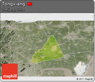 Satellite 3D Map of Tongxiang, semi-desaturated