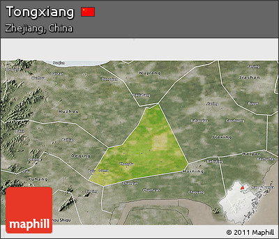 Satellite 3D Map of Tongxiang, semi-desaturated
