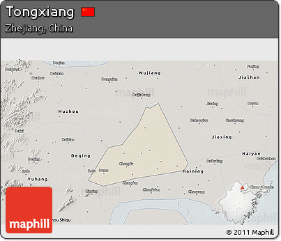 Shaded Relief 3D Map of Tongxiang, semi-desaturated
