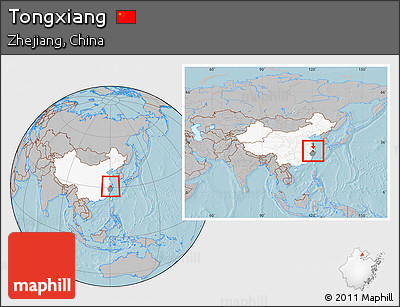 Gray Location Map of Tongxiang, highlighted country, highlighted parent region, within the entire country, hill shading