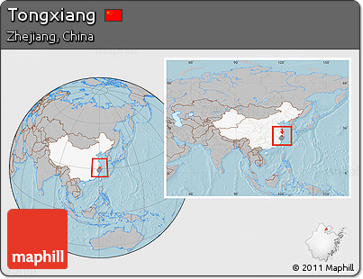 Gray Location Map of Tongxiang, highlighted country, highlighted parent region, within the entire country, hill shading