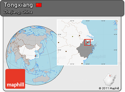 Gray Location Map of Tongxiang, highlighted country, highlighted parent region