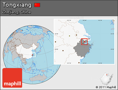 Gray Location Map of Tongxiang, highlighted country, highlighted parent region