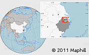 Gray Location Map of Tongxiang, highlighted country, highlighted parent region, hill shading