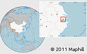 Gray Location Map of Tongxiang, highlighted country, hill shading