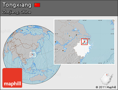 Gray Location Map of Tongxiang, highlighted parent region, hill shading