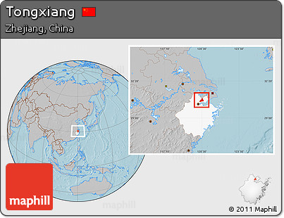 Gray Location Map of Tongxiang, highlighted parent region, hill shading