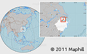 Gray Location Map of Tongxiang, highlighted parent region, hill shading