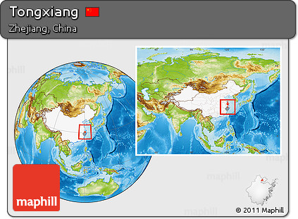 Physical Location Map of Tongxiang, highlighted country, highlighted parent region, within the entire country