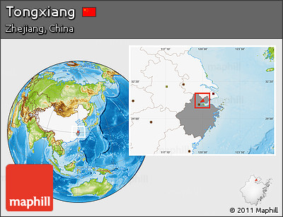 Physical Location Map of Tongxiang, highlighted country, highlighted parent region