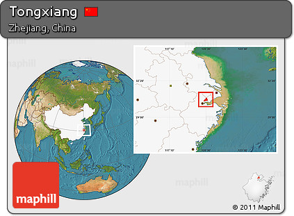 Satellite Location Map of Tongxiang, highlighted country