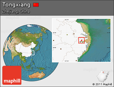 Satellite Location Map of Tongxiang, highlighted country