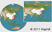 Satellite Location Map of Tongxiang, highlighted country, highlighted parent region, within the entire country