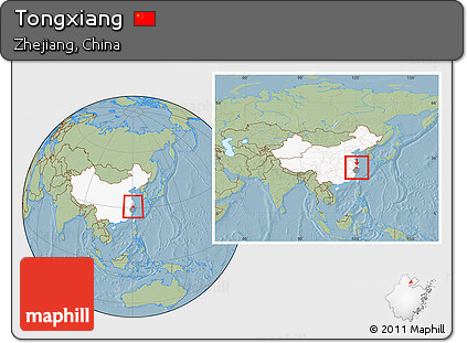 Savanna Style Location Map of Tongxiang, highlighted country, highlighted parent region, within the entire country, hill shading