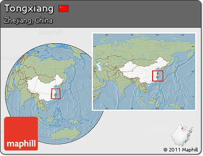 Savanna Style Location Map of Tongxiang, highlighted country, highlighted parent region, within the entire country, hill shading