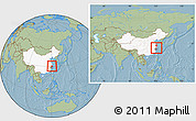 Savanna Style Location Map of Tongxiang, highlighted country, highlighted parent region, within the entire country, hill shading
