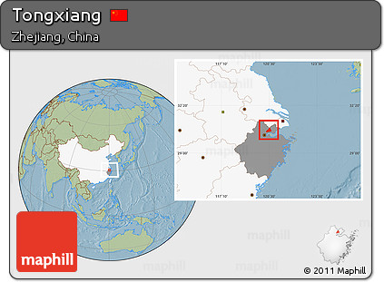 Savanna Style Location Map of Tongxiang, highlighted country, highlighted parent region, hill shading