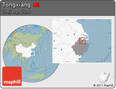 Savanna Style Location Map of Tongxiang, highlighted country, highlighted parent region, hill shading