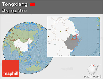 Savanna Style Location Map of Tongxiang, highlighted country, highlighted parent region, hill shading