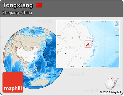 Shaded Relief Location Map of Tongxiang, highlighted country