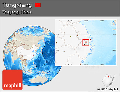 Shaded Relief Location Map of Tongxiang, highlighted country