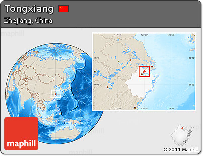 Shaded Relief Location Map of Tongxiang, highlighted parent region