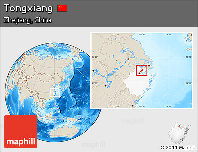 Shaded Relief Location Map of Tongxiang, highlighted parent region