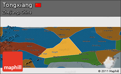 Political Panoramic Map of Tongxiang, darken