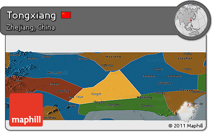 Political Panoramic Map of Tongxiang, darken