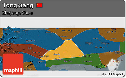 Political Panoramic Map of Tongxiang, darken