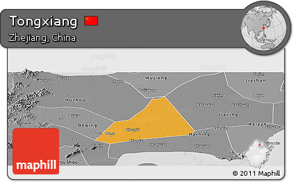 Political Panoramic Map of Tongxiang, desaturated