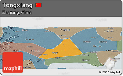 Political Panoramic Map of Tongxiang, semi-desaturated