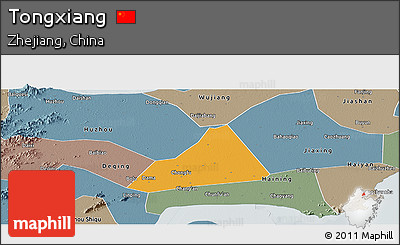 Political Panoramic Map of Tongxiang, semi-desaturated