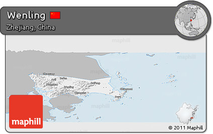 Gray Panoramic Map of Wenling, single color outside