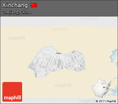 Classic Style 3D Map of Xinchang, single color outside