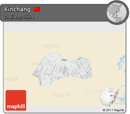 Classic Style 3D Map of Xinchang, single color outside